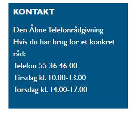 Telefonnumre og -tider for Åben rådgivning